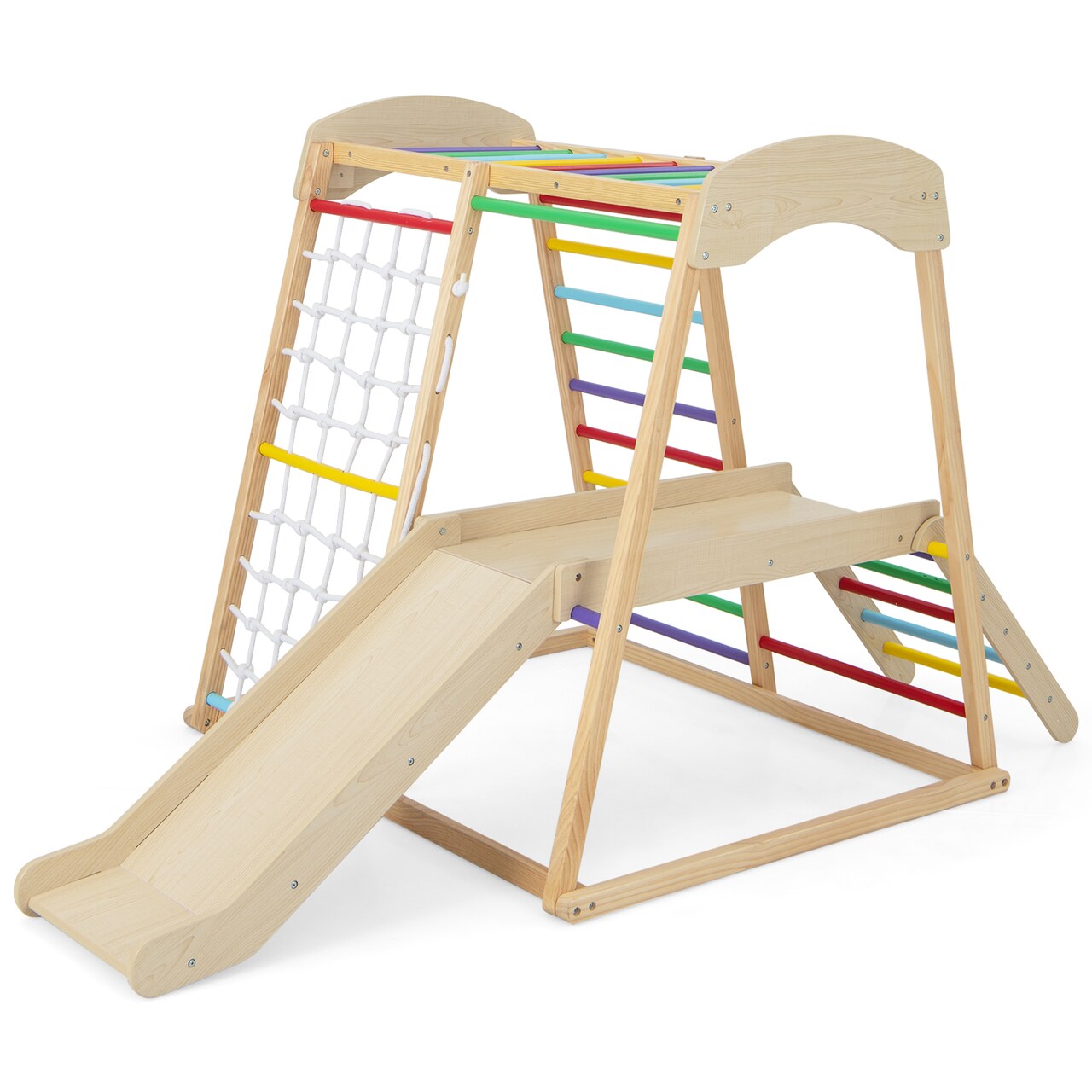 Pine and Beech Wood 6-in-1 Indoor Jungle Gym with Slide, Monkey Bars and Climbing Ladders